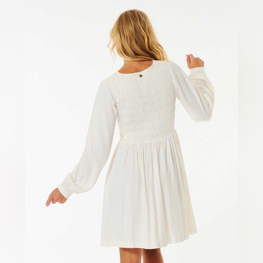 Ripcurl Talia Long sleeve Dress in White With Smocking/ Size S-M / Spring Summer - Picture 4 of 5
